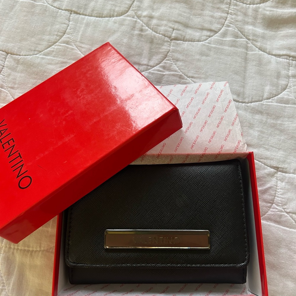 NEW Valentino Black Wallet With Silver Details